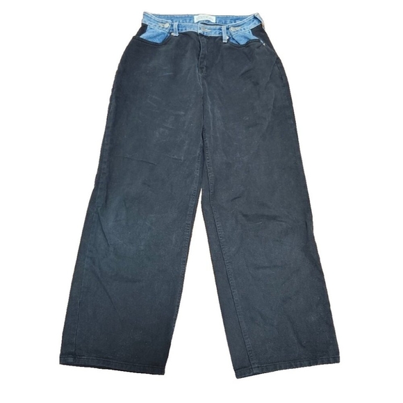 Edition Contrast Waist Jeans Black Denim Pants M/L 100% Cotton Y2K Style - Picture 5 of 15